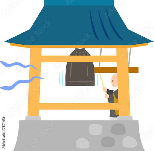 お寺の鐘を鳴らすお坊さん