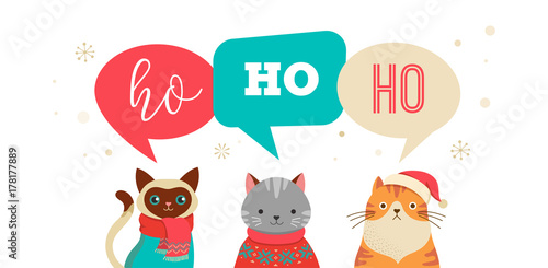 Canvas Print 1752715 Merry Christmas greeting, banner with cute cats characters, vector collection