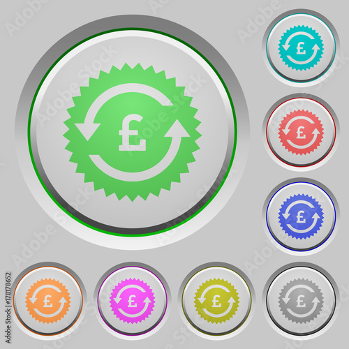 Pound pay back guarantee sticker push buttons