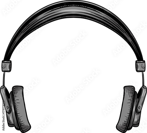 Hand-drawn vintage headphones. Sketch music. Vector illustration