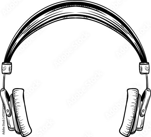 Hand-drawn vintage headphones. Sketch music. Vector illustration