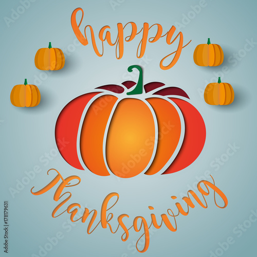 Happy thanksgiving card with paper cut style pumpkins