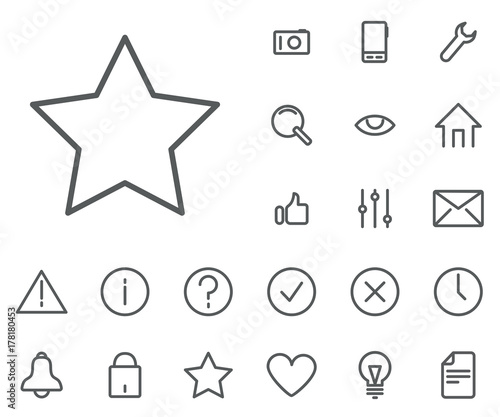 Star icon in set on the white background. Universal linear icons to use in web and mobile app.