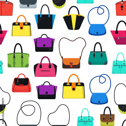 Cartoon Handbag or Female Bags Background Pattern on a White. Vector