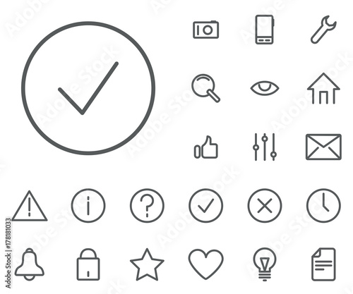 Success icon in set on the white background. Universal linear icons to use in web and mobile app.
