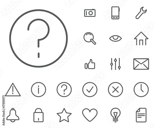 Question mark icon in set on the white background. Universal linear icons to use in web and mobile app.