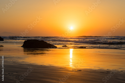 Sunset on a beach in Biarritz city, Basque country of France © LabbePhotography