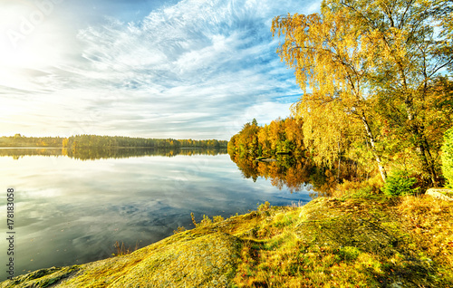 Swedish lake in autumn scenery