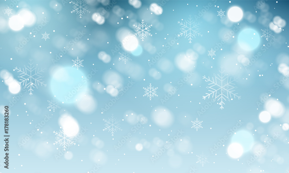 Blurred winter vector background with snowflakes.