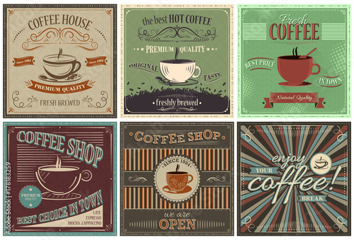 Set of retro vector background with coffee design.