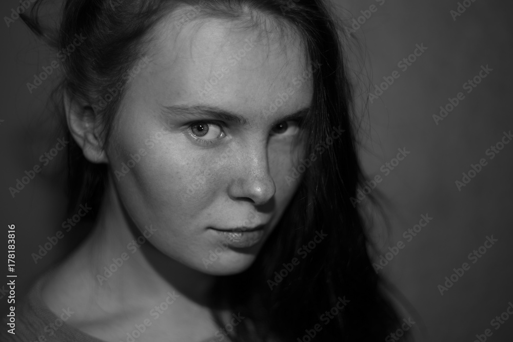Black and white portrait of a girl Black and white portrait of a girl