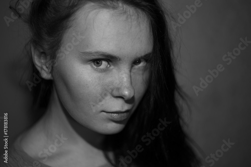 Black and white portrait of a girl