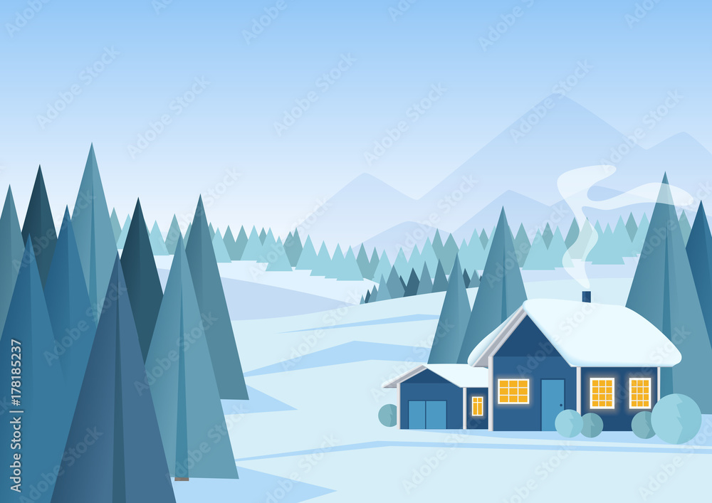 Vector Beautiful Christmas winter snowy landscape background with ...