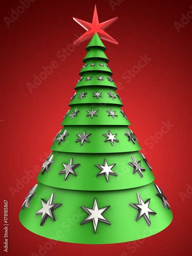 3d christmas tree over red