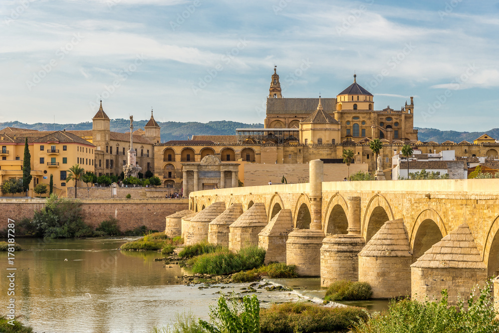 Obraz premium View at the Mosque-Cathedral with Roman bridge in Cordoba, Spain