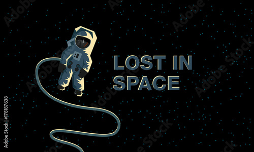Astronaut in outer space. Lost in space. Flat concept illustration.