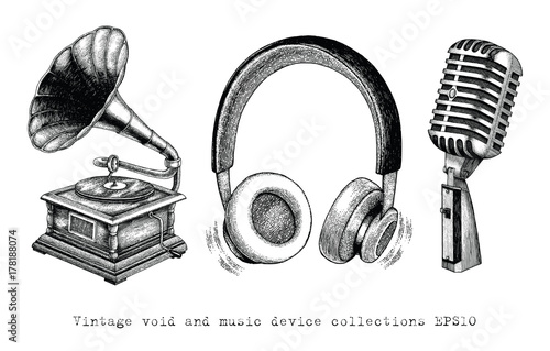 Vintage Void and Music device collections hand drawing photo