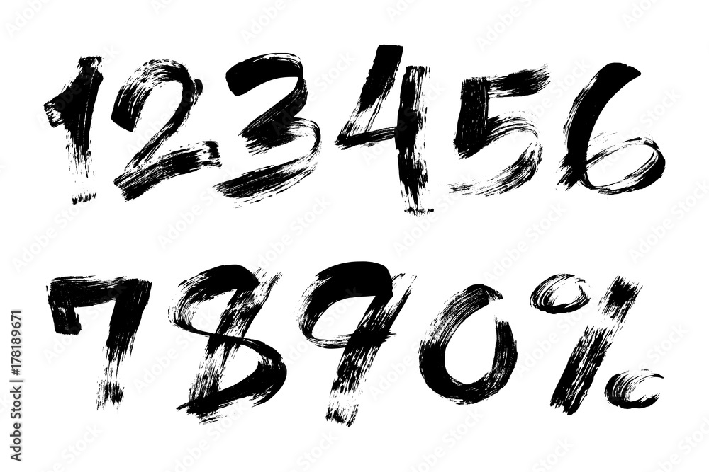 Brush painted numbers set with percent sign