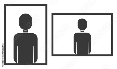Vertical and horizontal photo frame orientation symbol, portrait and landscape layout orientation icon with simple man silhouette sign for photography, video appliance