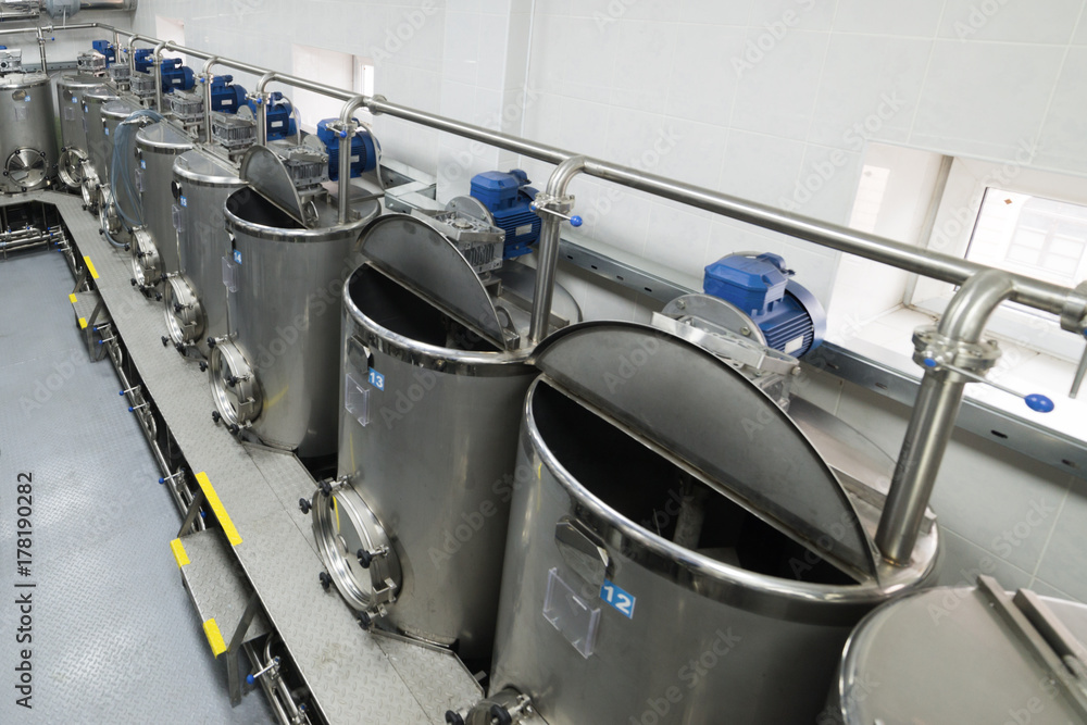 Metal tanks, modern production of alcoholic beverages. Metal tanks, modern production of alcoholic beverages.