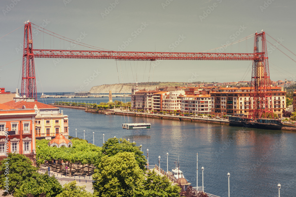 Fototapeta premium Vizcaya Bridge, links the towns of Portugalete and Getxo, Basque Country, Vizcaya, Spain