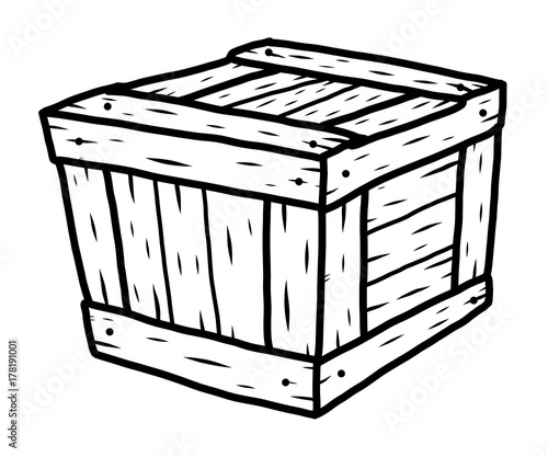 wooden box / cartoon vector and illustration, black and white, hand drawn, sketch style, isolated on white background.