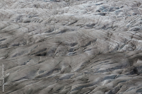 details of glacier Aletsch surface with crevasses