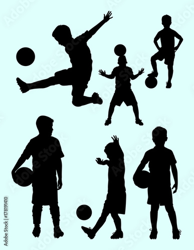 Junior soccer player silhouette 01, vector, illustration. Good use for symbol, logo, web icon, mascot, sign, or any design you want.