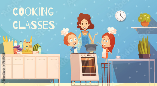 Cooking Classes For Children Vector Illustration 