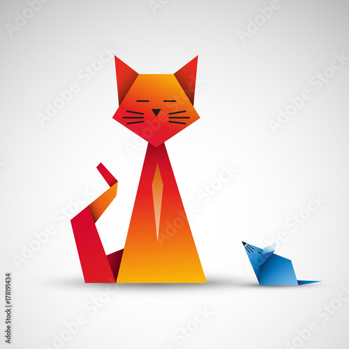 kot i mysz origami wektor