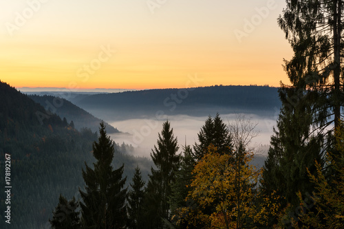 Autumn landscape - Black Forest. View over the autumnal Black Forest at sunrise. © PhotoGranary