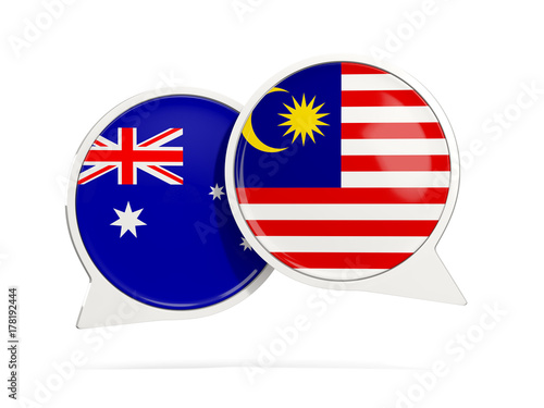 Chat bubbles of Australia and Malaysia isolated on white