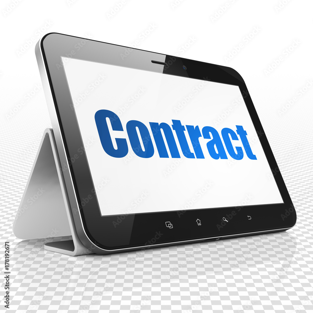 Business concept: Tablet Computer with blue text Contract on display, 3D rendering Business concept: Tablet Computer with blue text Contract on display, 3D rendering