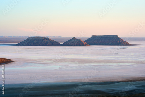 On the Ustyurt Plateau. Karyndzharyk hollow.  Desert and plateau Ustyurt or Ustyurt plateau is located in the west of Central Asia, particulor in Kazakhstan, Turkmenistan and Uzbekistan photo