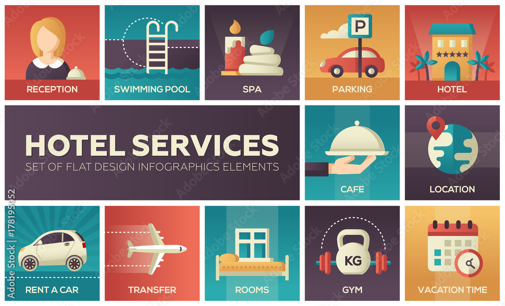 Hotel services - set of flat design infographics elements Hotel services - set of flat design infographics elements
