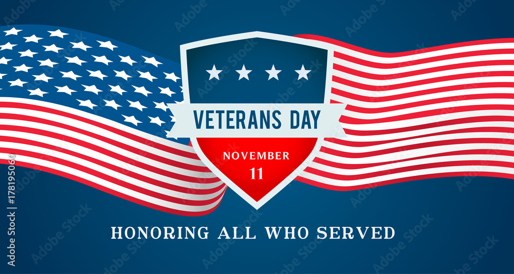 Veterans Day Vector illustration, Honoring all who served, Emblems on USA flag waving. Veterans Day Vector illustration, Honoring all who served, Emblems on USA flag waving.