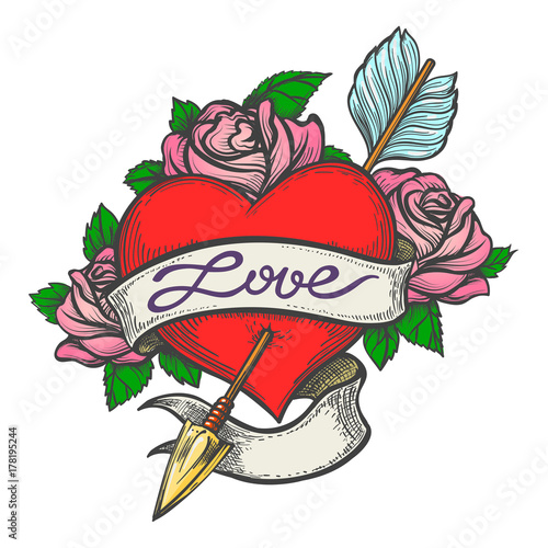 Pierced Heart in Tattoo Style