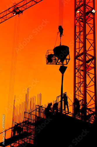 Construction worker working on a construction site,for construction teams to work in heavy industry, high ground and safety concepts.