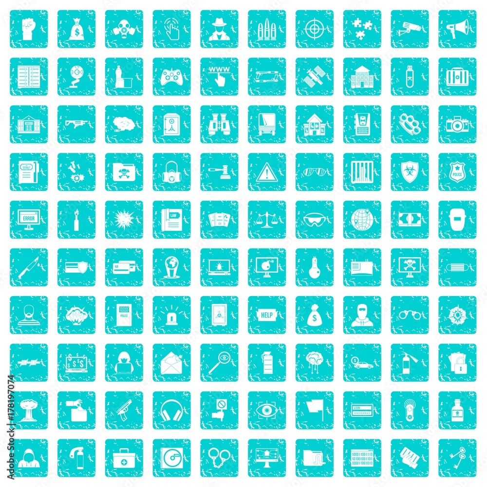 100 hacking icons set grunge blue 100 hacking icons set grunge blue