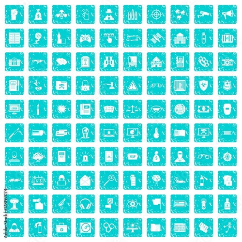 Wallpaper Mural 100 hacking icons set grunge blue Torontodigital.ca