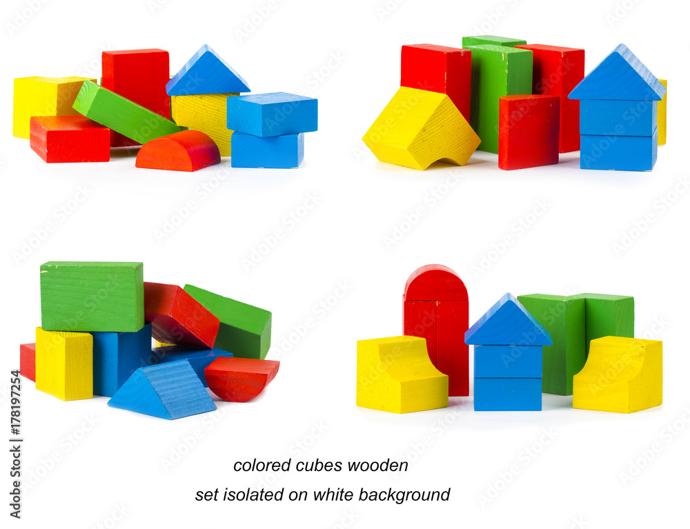 colored cubes wooden set isolated on white background colored cubes wooden set isolated on white background