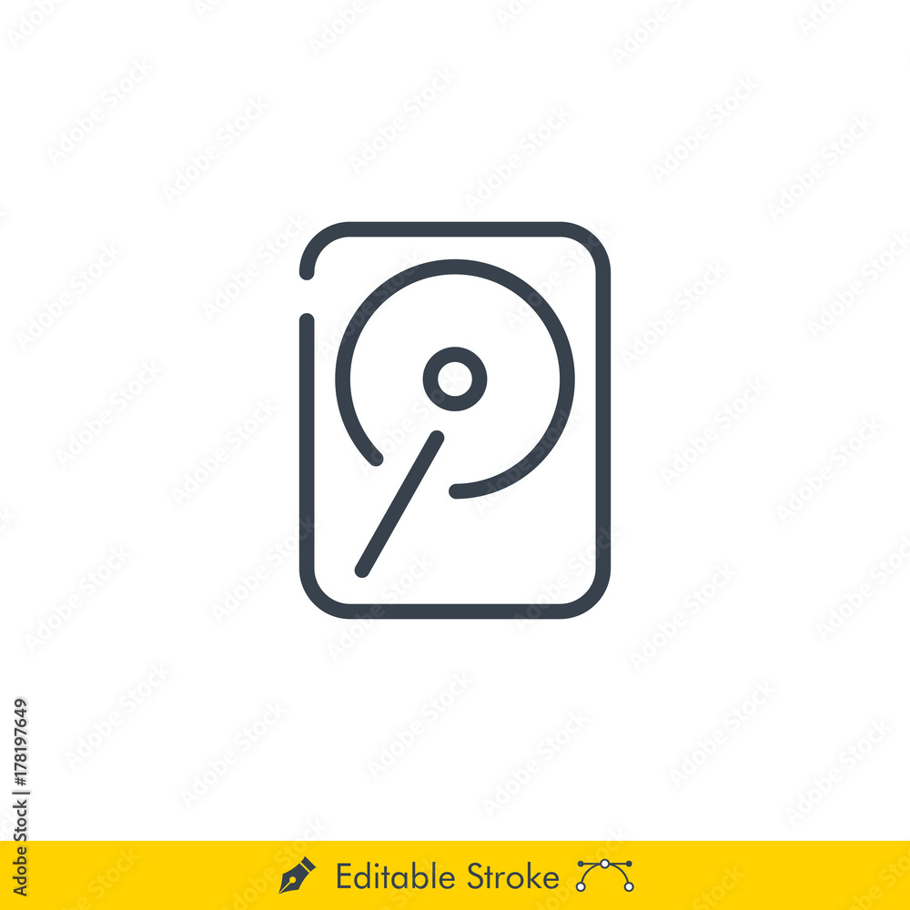 Hard Drive (HDD) Icon / Vector - In Line / Stroke Design with Editable Stroke Hard Drive (HDD) Icon / Vector - In Line / Stroke Design with Editable Stroke