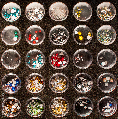 Rhinestone background. Mix of Shiny rhinestones crystals texture