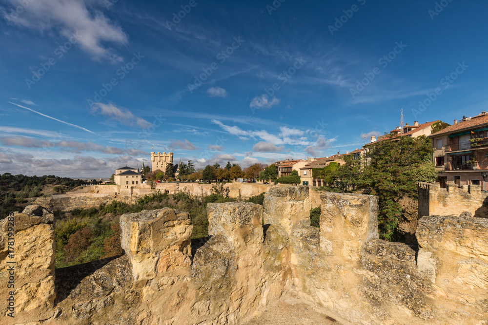 Landscape from the medieval ramparts of Segovia. Spain.