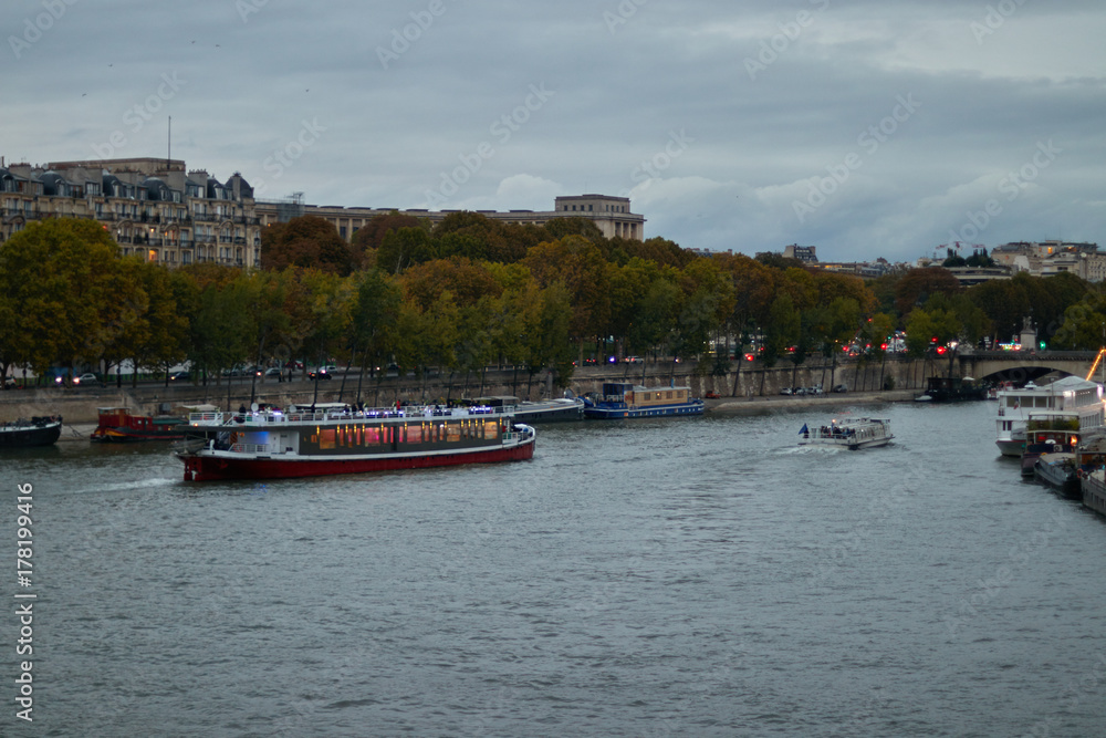 Fototapeta premium Boat tour on Seine river in Paris, France.