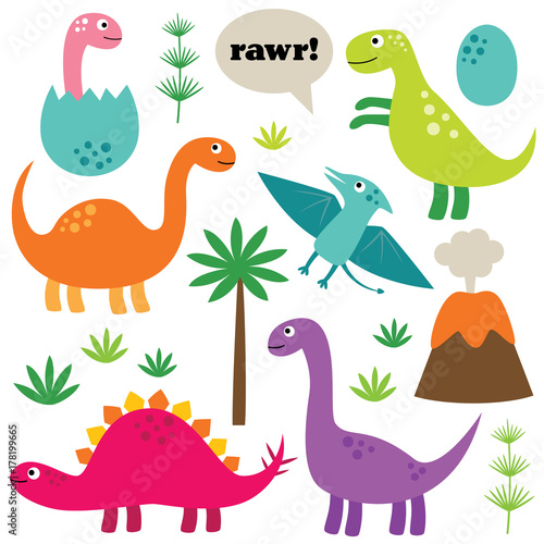 Cartoon dinosaurs  isolated  colorful set