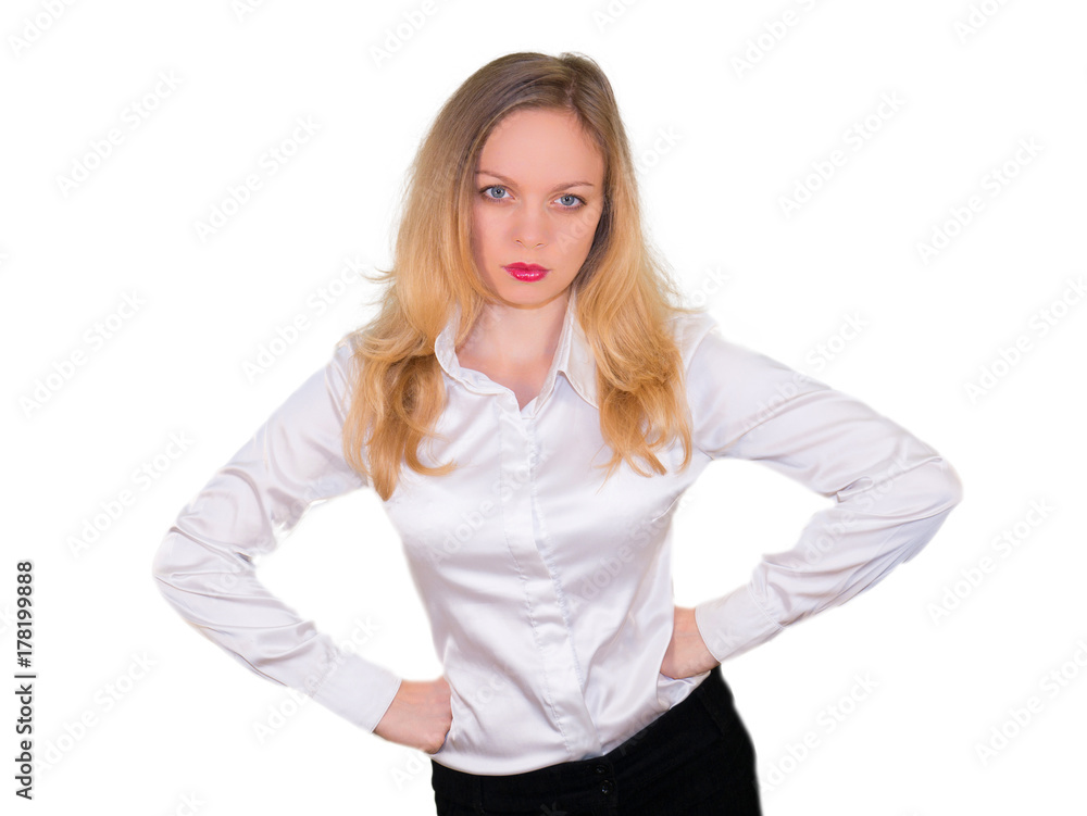 Blonde in the style business. Isolated on a white background. Mockup