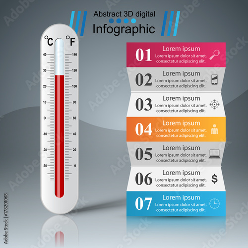 Thermometer business infographic. Five paper illustration. Vector eps 10