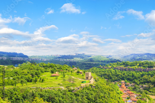 Beautiful view of the ancient fortress Tsarevets in the mountains, in Veliko Tirnovo, Bulgaria