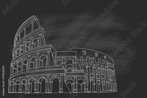 Vector sketch of The Coliseum or Flavian Amphitheatre, Rome, Italy.